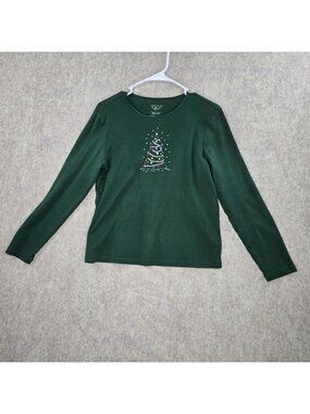 Holiday Editions Girls Christmas Tree Graphic Long Sleeve Shirt Green XL Cotton